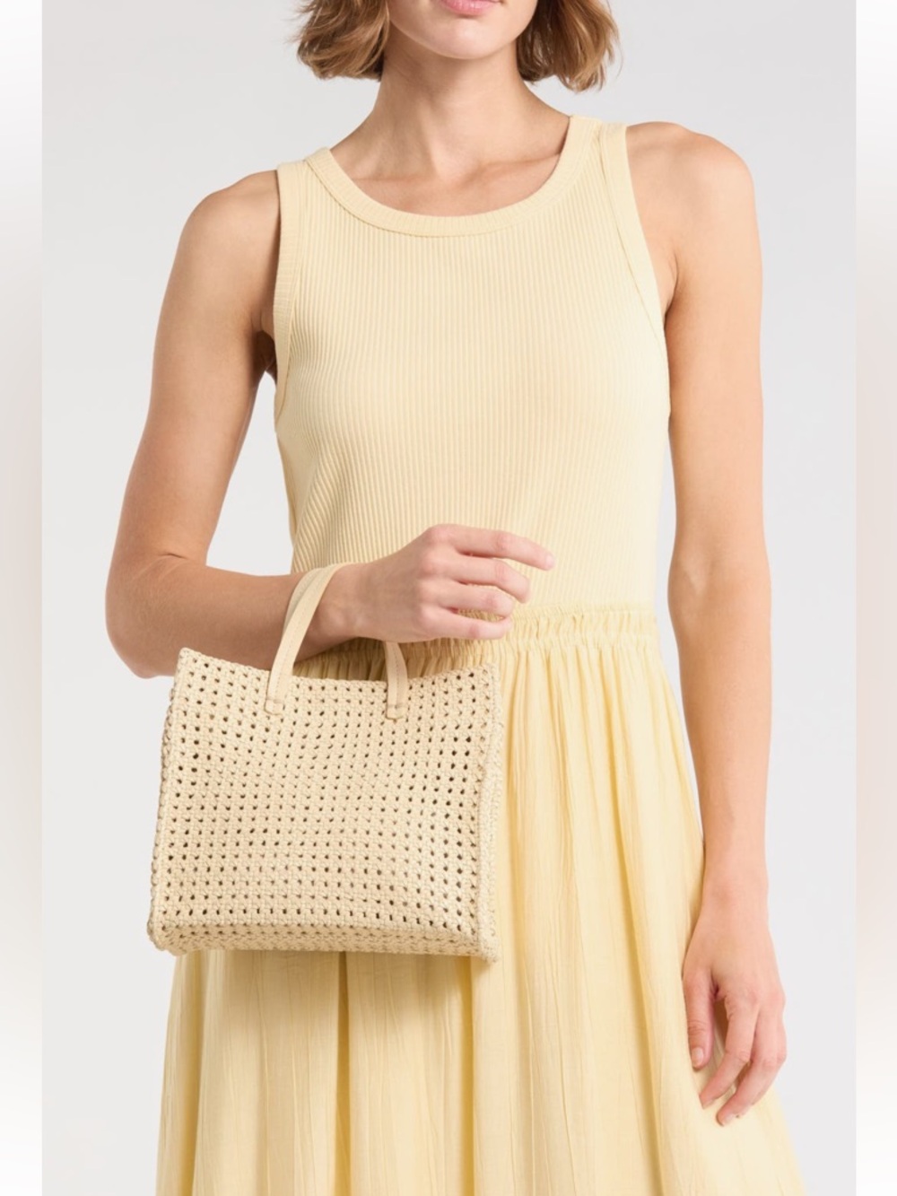 Clare V Petit Simple Tote Cream Rattan Woven Leather Crossbody Summer Bag NWT - Picture 4 of 9